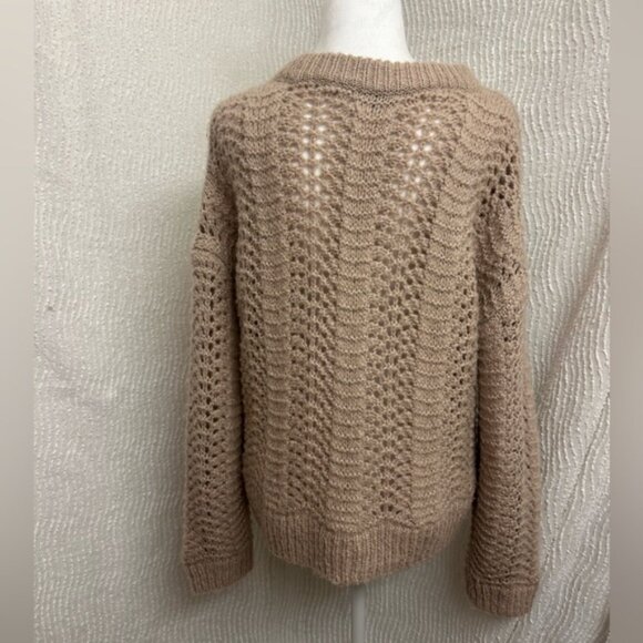 Madewell Windemere Pointelle Sweater M Bisque Beige Wool Alpaca Soft Pullover - Picture 6 of 12